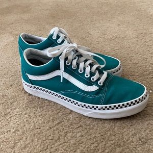 teal green vans with racing stripe